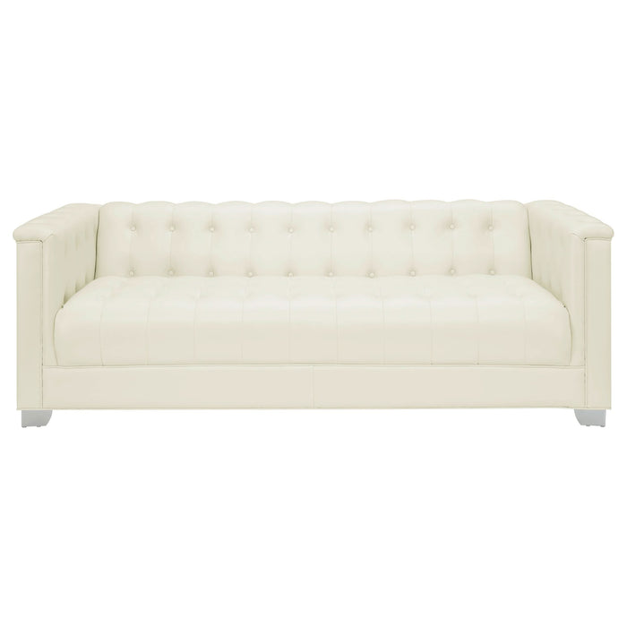 Chaviano 2-piece Upholstered Track Arm Sofa Set Pearl White - Walo Furniture 