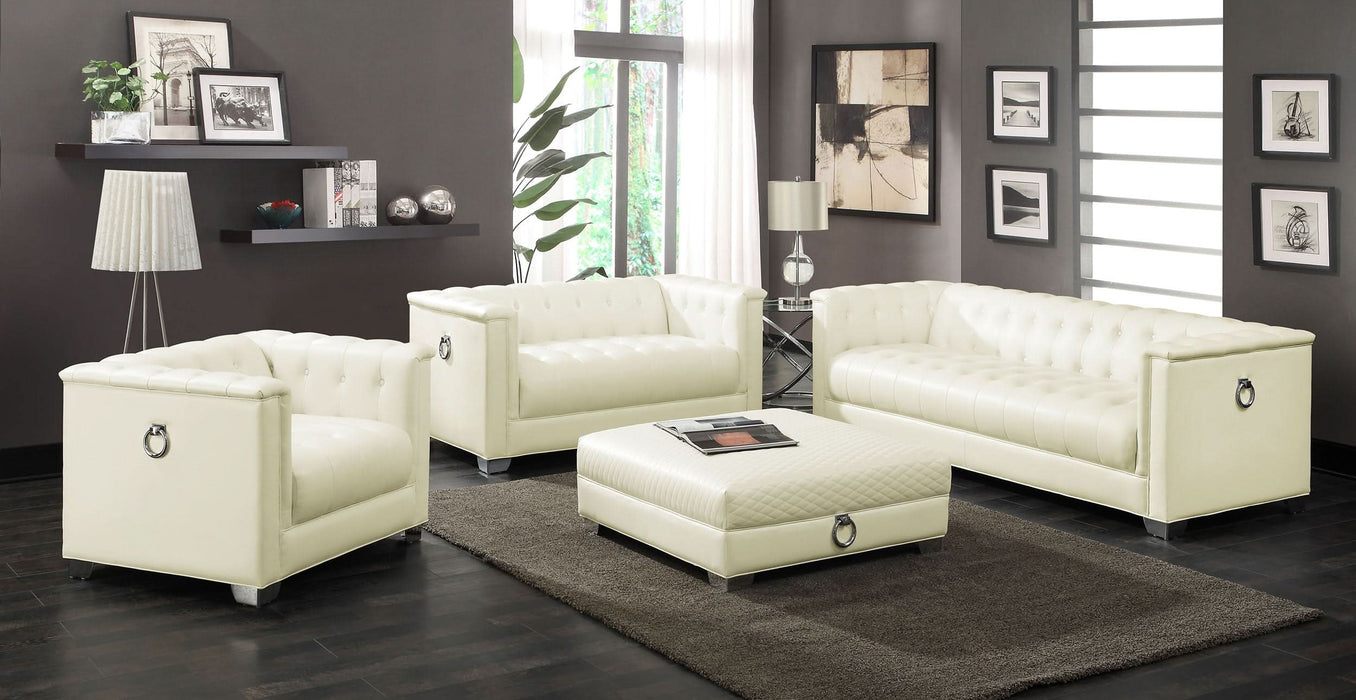 Chaviano Upholstered Track Arm Sofa Pearl White - Walo Furniture 