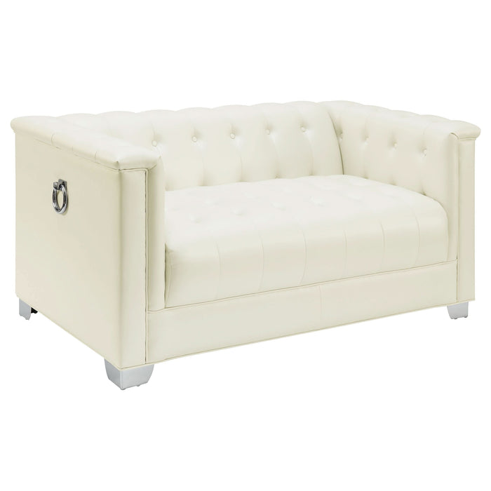 Chaviano 2-piece Upholstered Track Arm Sofa Set Pearl White - Walo Furniture 