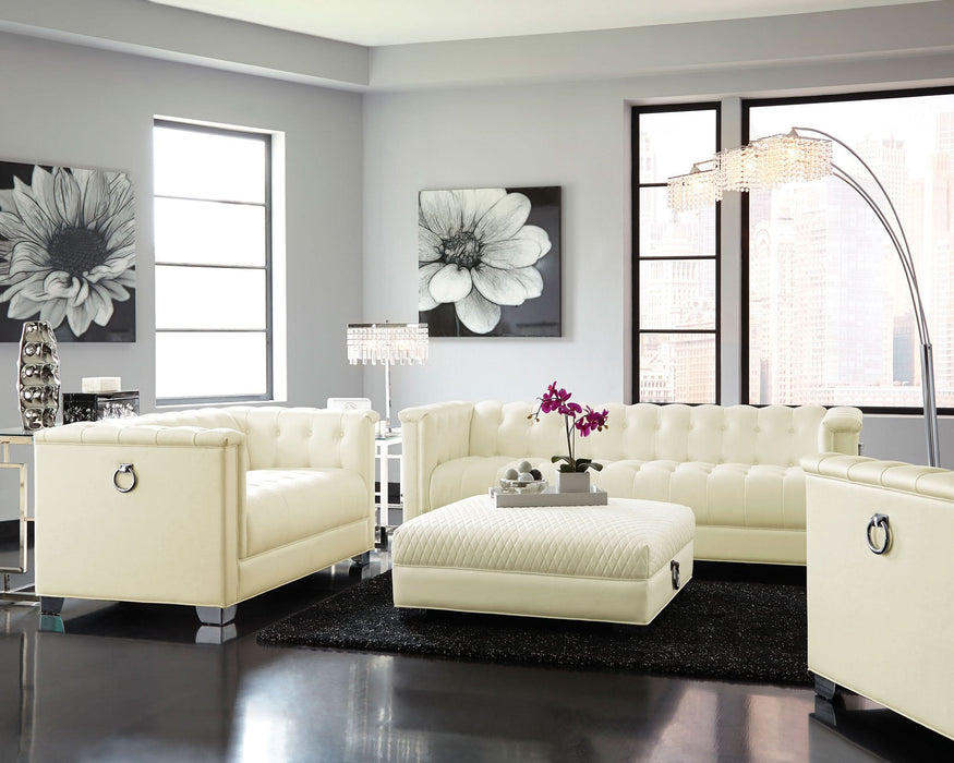 Chaviano Upholstered Track Arm Sofa Pearl White - Walo Furniture 