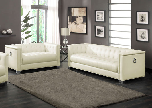 Chaviano 2-piece Upholstered Track Arm Sofa Set Pearl White - Walo Furniture 