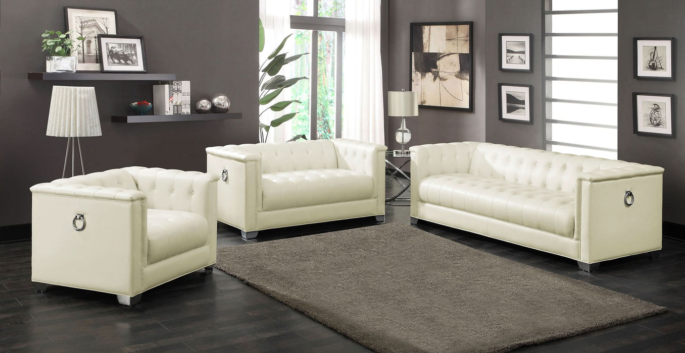 Chaviano 3-piece Upholstered Track Arm Sofa Set Pearl White - Walo Furniture 