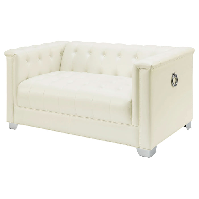 Chaviano Upholstered Track Arm Loveseat Pearl White - Walo Furniture 