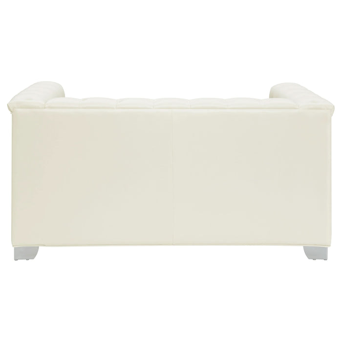 Chaviano Upholstered Track Arm Loveseat Pearl White - Walo Furniture 