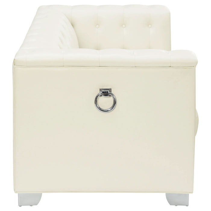 Chaviano Upholstered Track Arm Loveseat Pearl White - Walo Furniture 