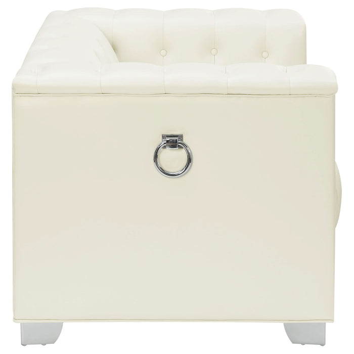 Chaviano Upholstered Track Arm Accent Chair Pearl White - Walo Furniture 