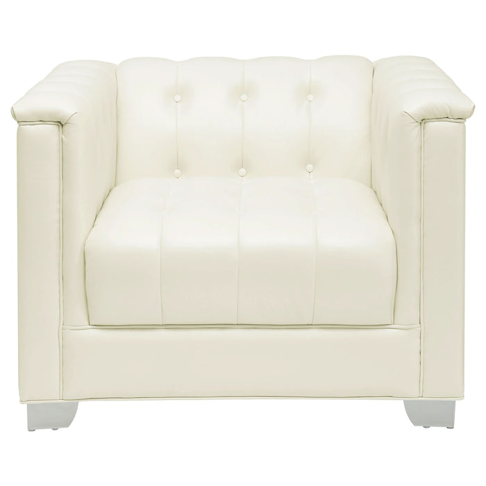 Chaviano Upholstered Track Arm Accent Chair Pearl White - Walo Furniture 