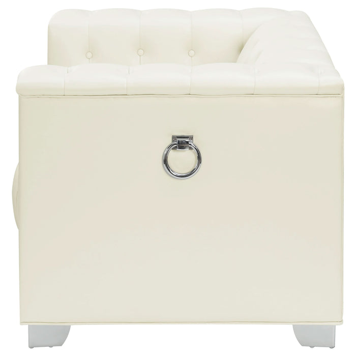 Chaviano Upholstered Track Arm Accent Chair Pearl White - Walo Furniture 