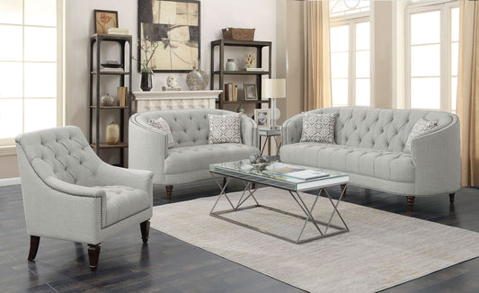 Avonlea 3-piece Upholstered Sloped Arm Sofa Set Grey Fabric - Walo Furniture 