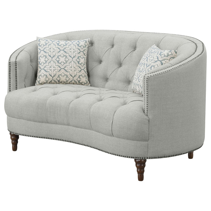 Avonlea Upholstered Sloped Arm Loveseat Grey Fabric - Walo Furniture 