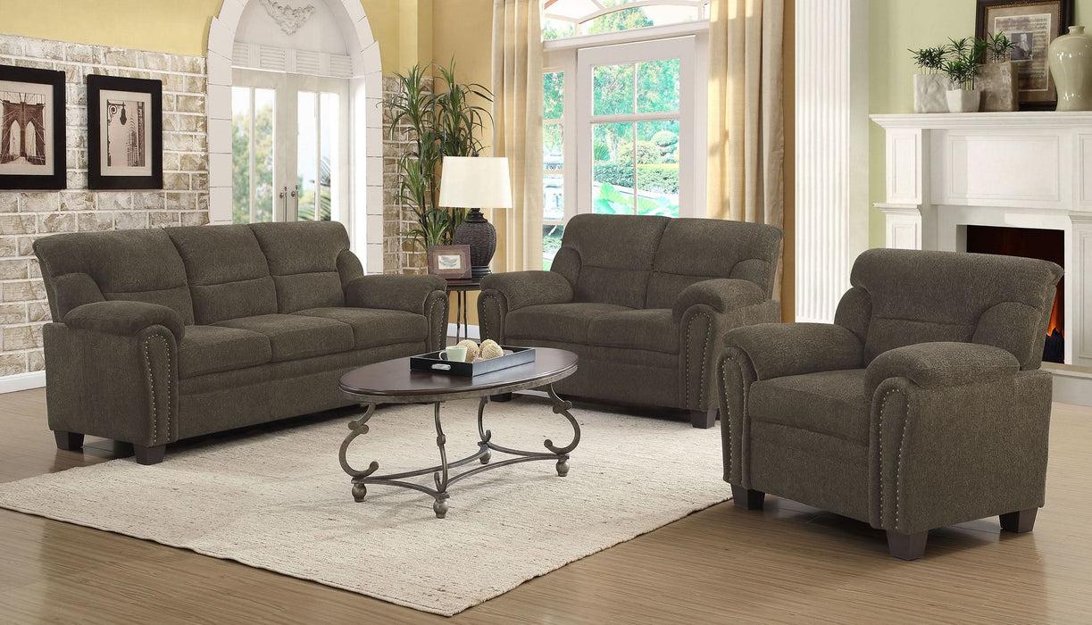 Clementine 3-piece Upholstered Padded Arm Sofa Set Brown - Walo Furniture 