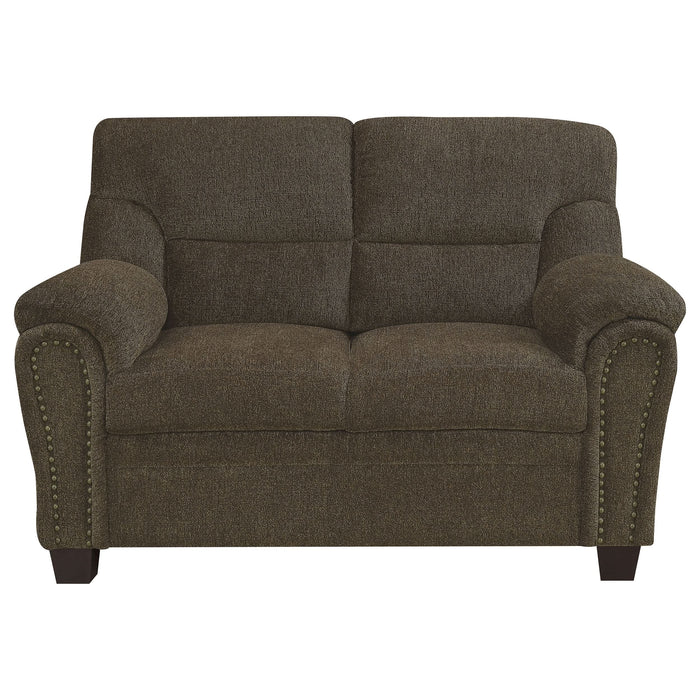 Clementine Upholstered Padded Arm Loveseat Brown - Walo Furniture 