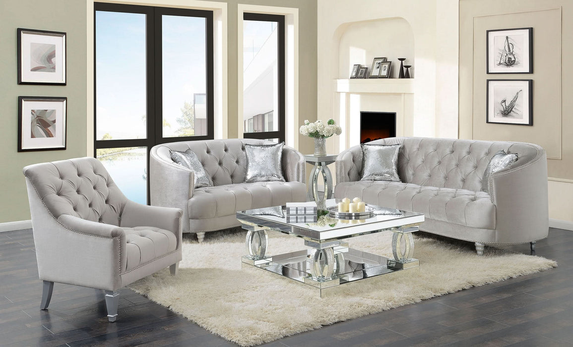 Avonlea 3-piece Upholstered Sloped Arm Sofa Set Grey Velvet - Walo Furniture 