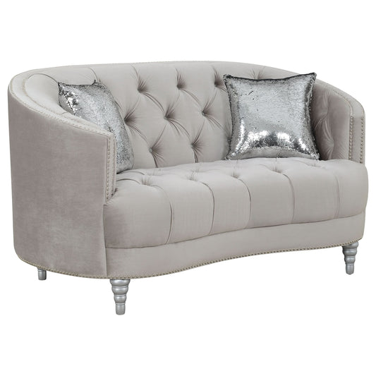 Avonlea Upholstered Sloped Arm Loveseat Grey Velvet - Walo Furniture 