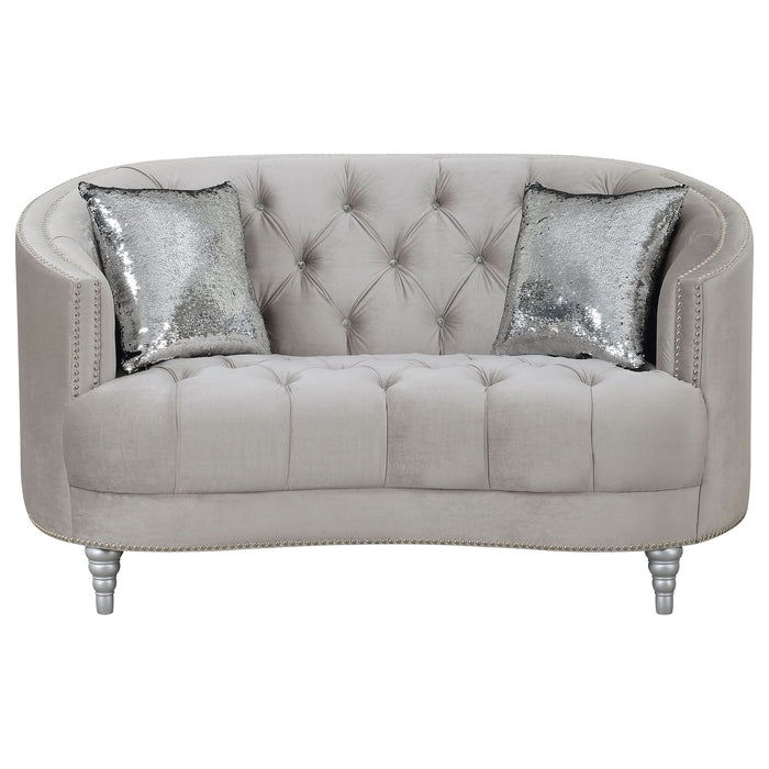 Avonlea Upholstered Sloped Arm Loveseat Grey Velvet - Walo Furniture 