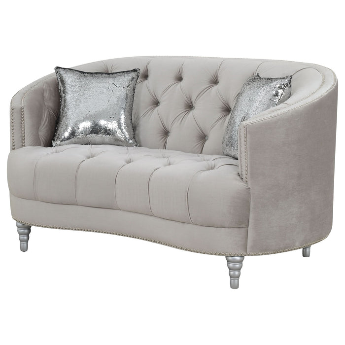 Avonlea Upholstered Sloped Arm Loveseat Grey Velvet - Walo Furniture 