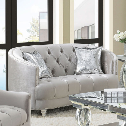 Avonlea Upholstered Sloped Arm Loveseat Grey Velvet - Walo Furniture 