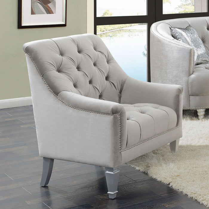 Avonlea Velvet Upholstered Sloped Arm Chair Grey Velvet - Walo Furniture 