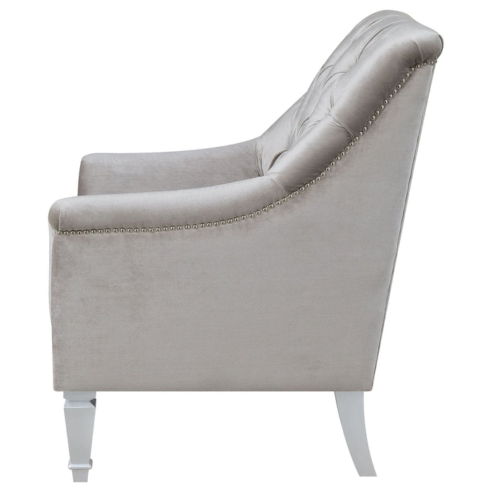 Avonlea Velvet Upholstered Sloped Arm Chair Grey Velvet - Walo Furniture 