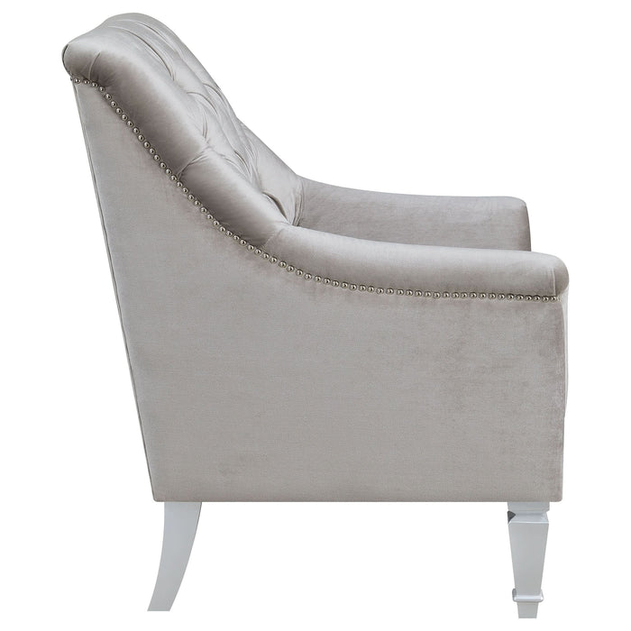 Avonlea Velvet Upholstered Sloped Arm Chair Grey Velvet - Walo Furniture 