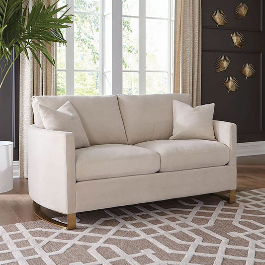 Corliss Upholstered Curved Track Arm Loveseat Beige - Walo Furniture 