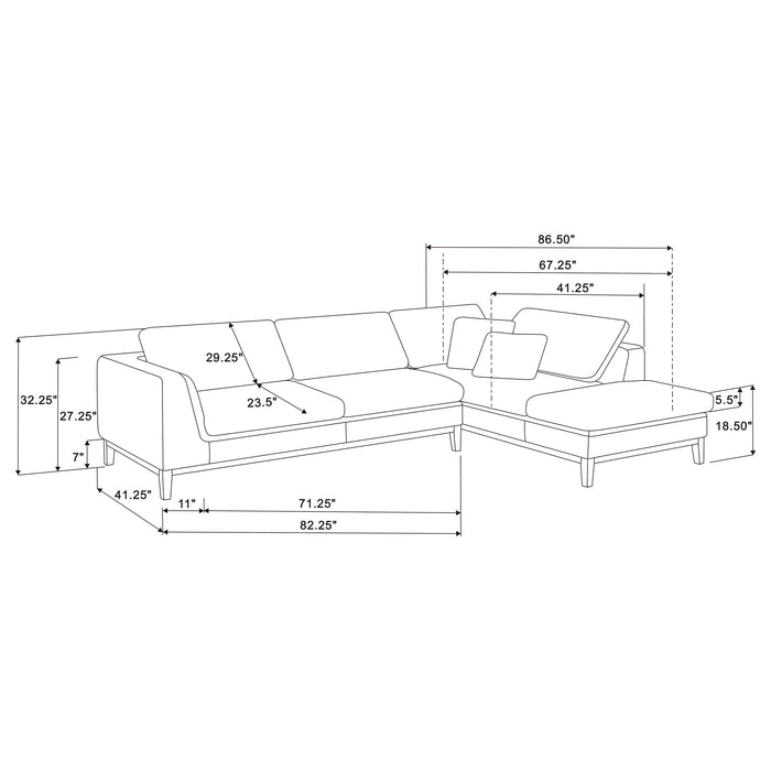 Persia Upholstered Track Arm Sectional Sofa Grey - Walo Furniture 