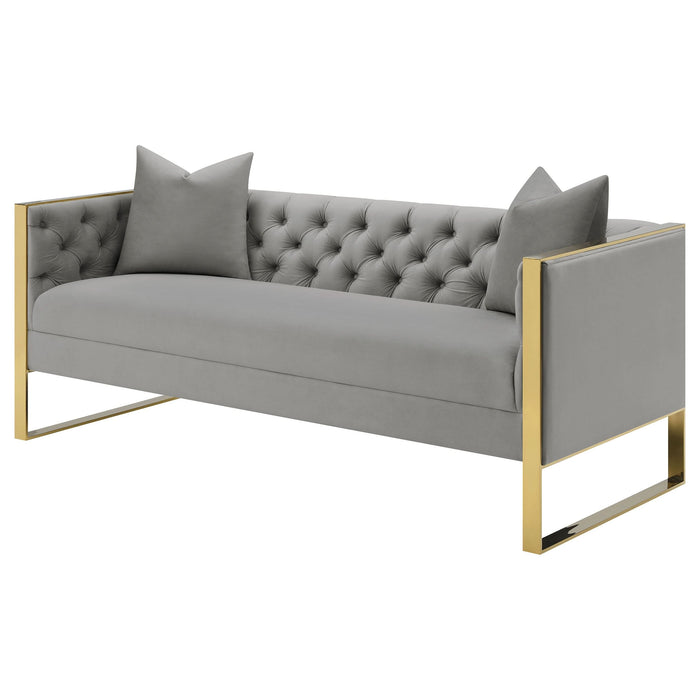 Eastbrook Velvet Upholstered Tufted Sofa Grey - Walo Furniture 