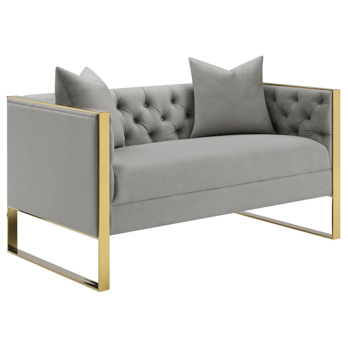 Eastbrook Velvet Upholstered Tufted Loveseat Grey - Walo Furniture 