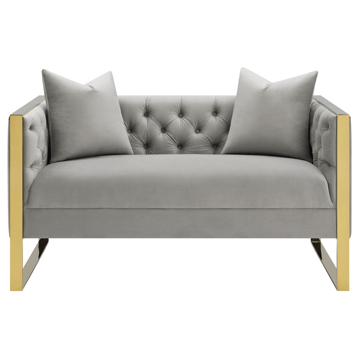 Eastbrook Velvet Upholstered Tufted Loveseat Grey - Walo Furniture 