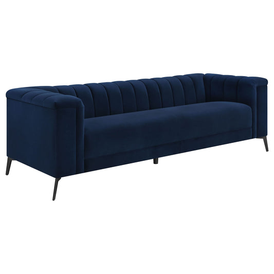 Chalet Upholstered Tuxedo Arm Tufted Sofa Blue - Walo Furniture 