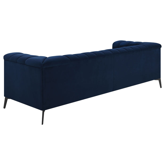 Chalet Upholstered Tuxedo Arm Tufted Sofa Blue - Walo Furniture 