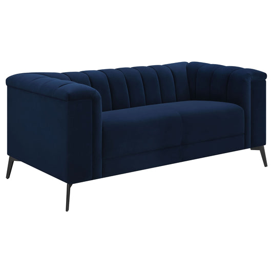 Chalet Upholstered Tuxedo Arm Tufted Loveseat Blue - Walo Furniture 