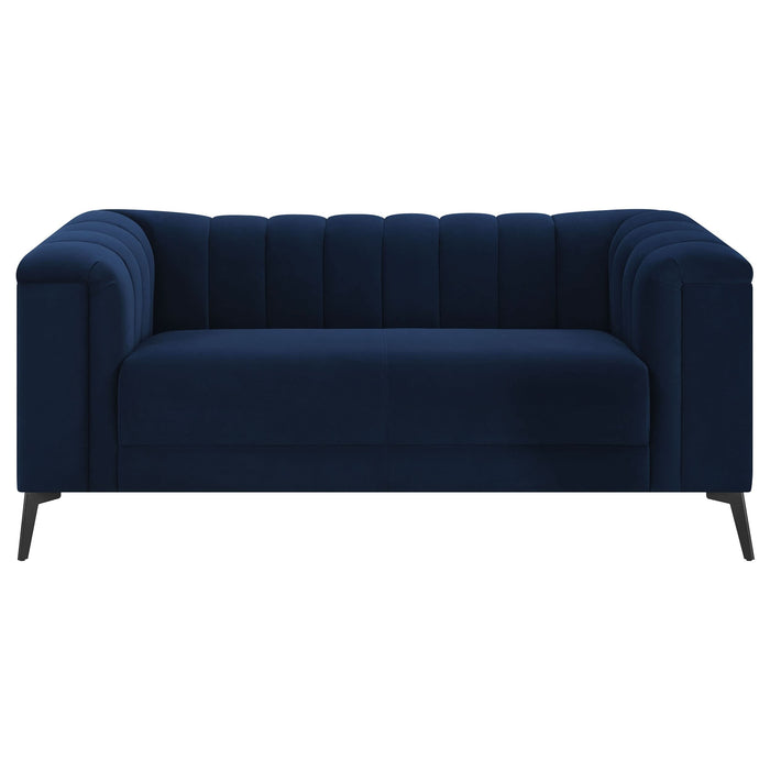 Chalet Upholstered Tuxedo Arm Tufted Loveseat Blue - Walo Furniture 