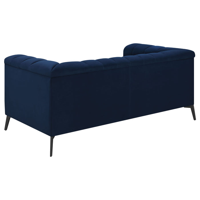 Chalet Upholstered Tuxedo Arm Tufted Loveseat Blue - Walo Furniture 