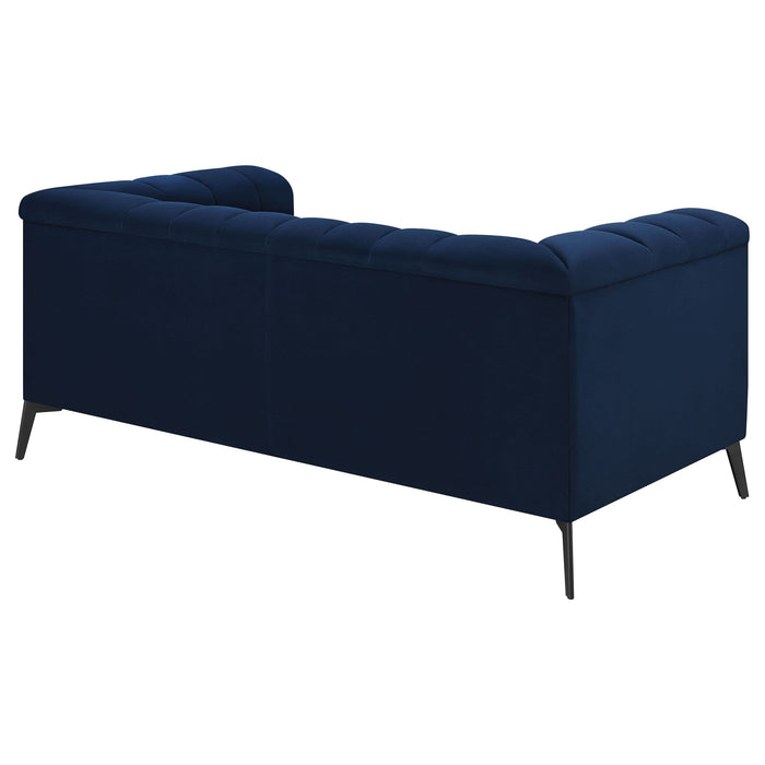 Chalet Upholstered Tuxedo Arm Tufted Loveseat Blue - Walo Furniture 