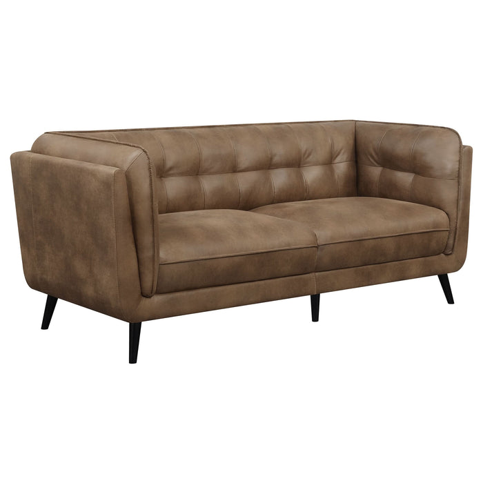 Thatcher 2-piece Upholstered Tuxedo Arm Sofa Set Brown