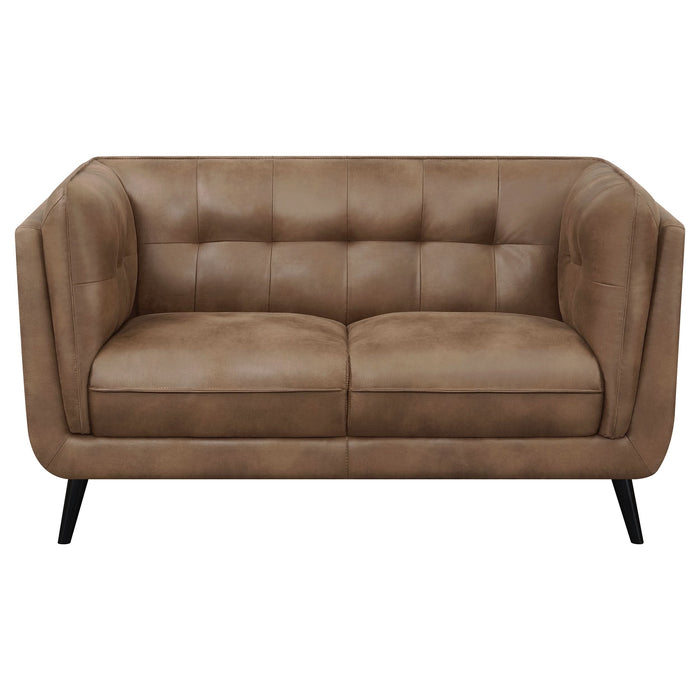 Thatcher Upholstered Tuxedo Arm Tufted Loveseat Brown