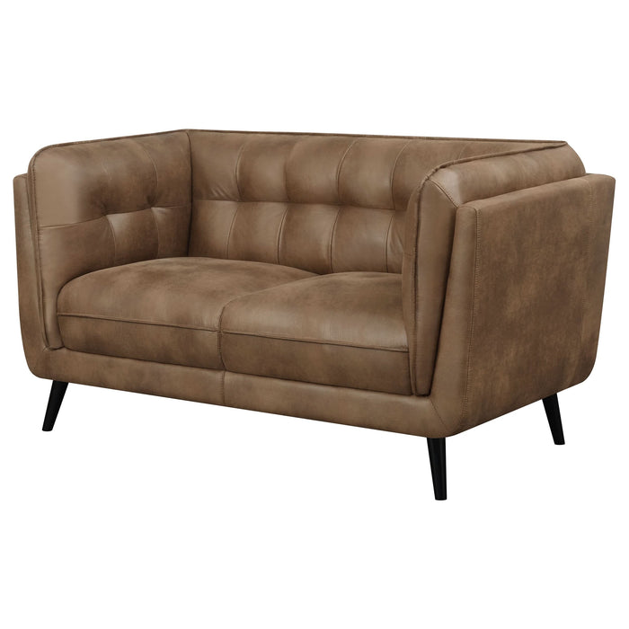 Thatcher Upholstered Tuxedo Arm Tufted Loveseat Brown