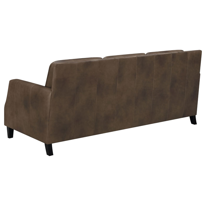 Leaton Upholstered Recessed Arm Sofa Brown Sugar - Walo Furniture 