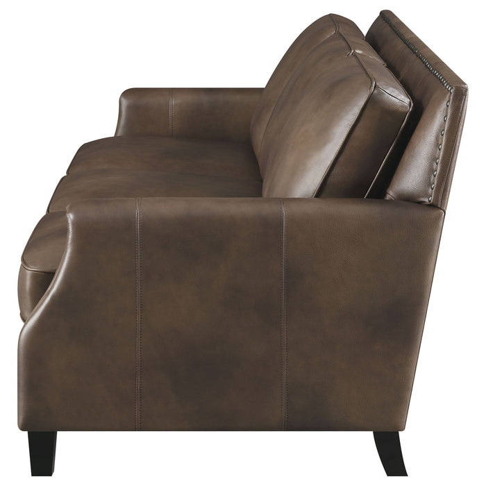 Leaton Upholstered Recessed Arm Sofa Brown Sugar - Walo Furniture 