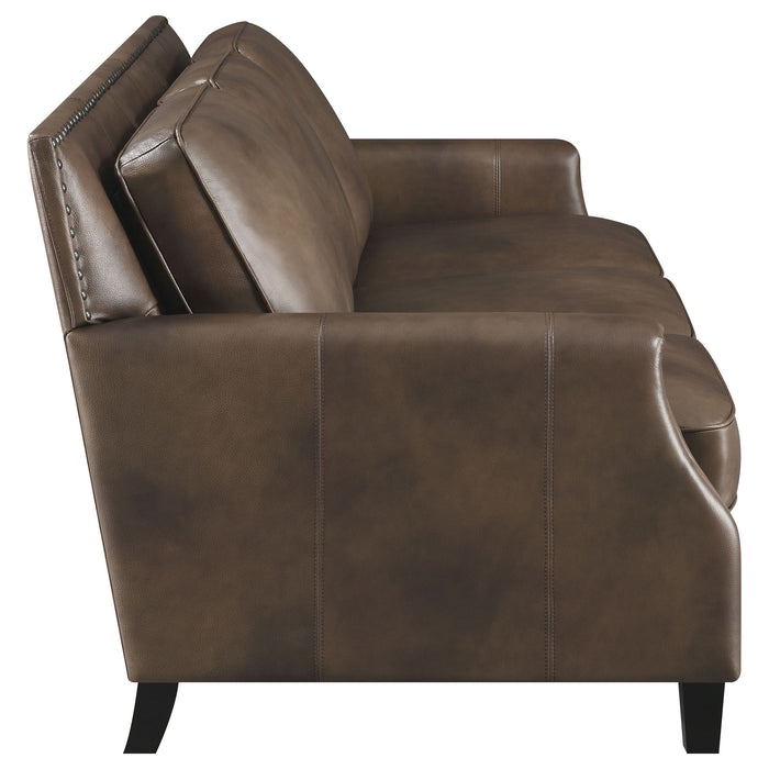 Leaton Upholstered Recessed Arm Sofa Brown Sugar - Walo Furniture 