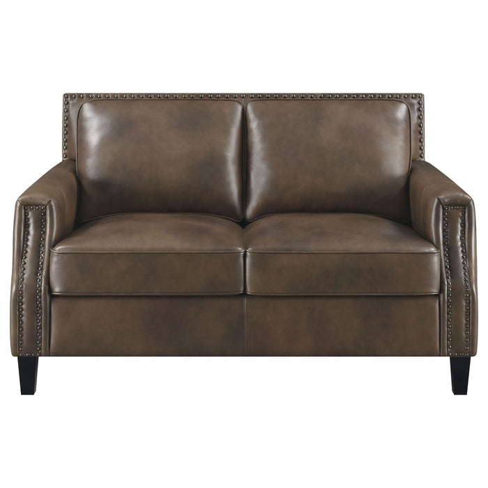 Leaton Upholstered Recessed Arm Loveseat Brown Sugar - Walo Furniture 