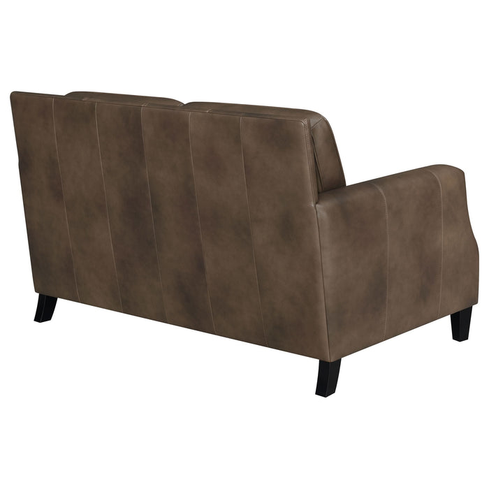 Leaton Upholstered Recessed Arm Loveseat Brown Sugar - Walo Furniture 