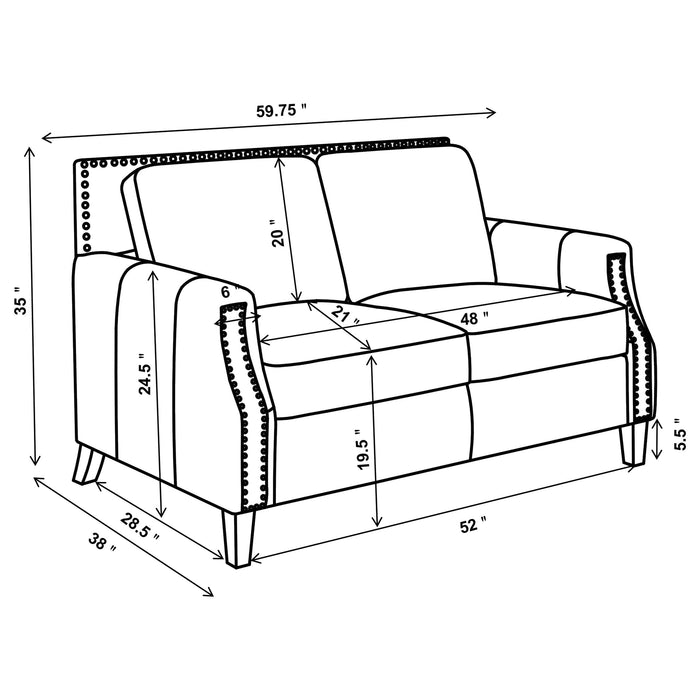 Leaton Upholstered Recessed Arm Loveseat Brown Sugar - Walo Furniture 