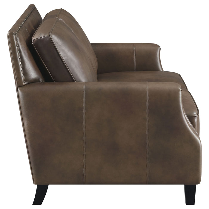 Leaton Upholstered Recessed Arm Loveseat Brown Sugar - Walo Furniture 