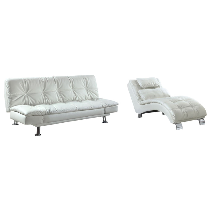 Dilleston Faux Leather Upholstered Tufted Chaise White - Walo Furniture 