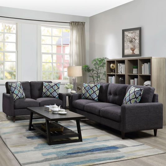 Watsonville 2-piece Upholstered Track Arm Sofa Set Grey - Walo Furniture 