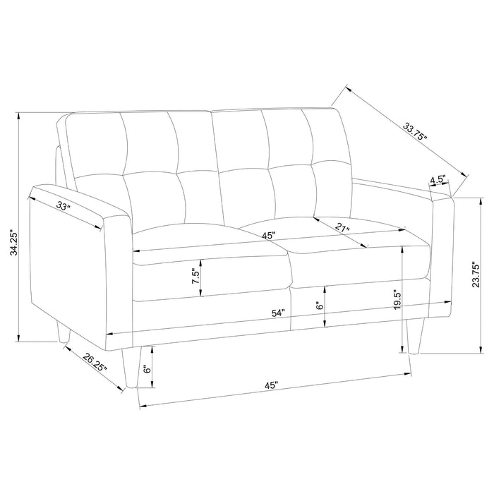 Watsonville 2-piece Upholstered Track Arm Sofa Set Grey - Walo Furniture 