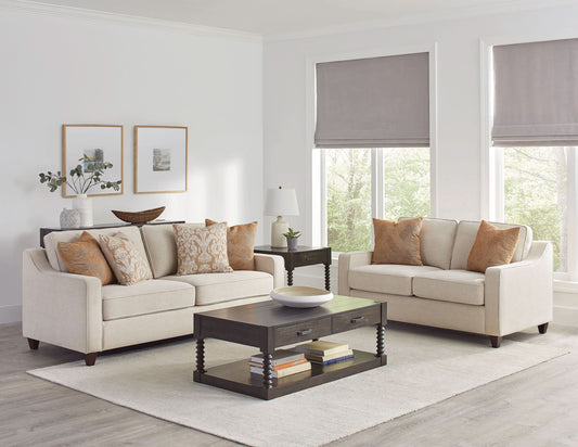 Christine 2-piece Upholstered Sloped Arm Sofa Set Beige