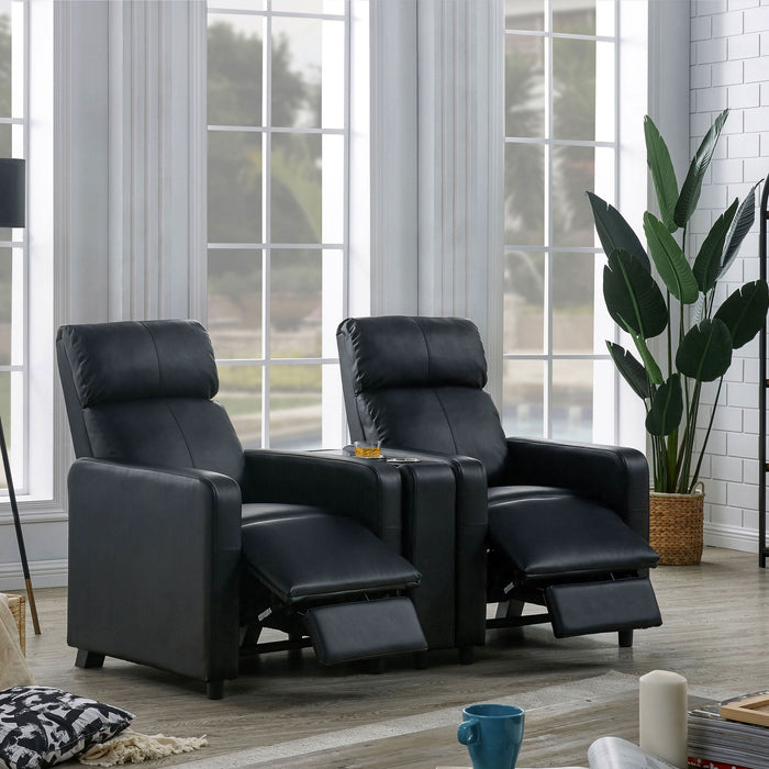 Toohey Upholstered Home Theater Push Back Recliner Black - Walo Furniture 